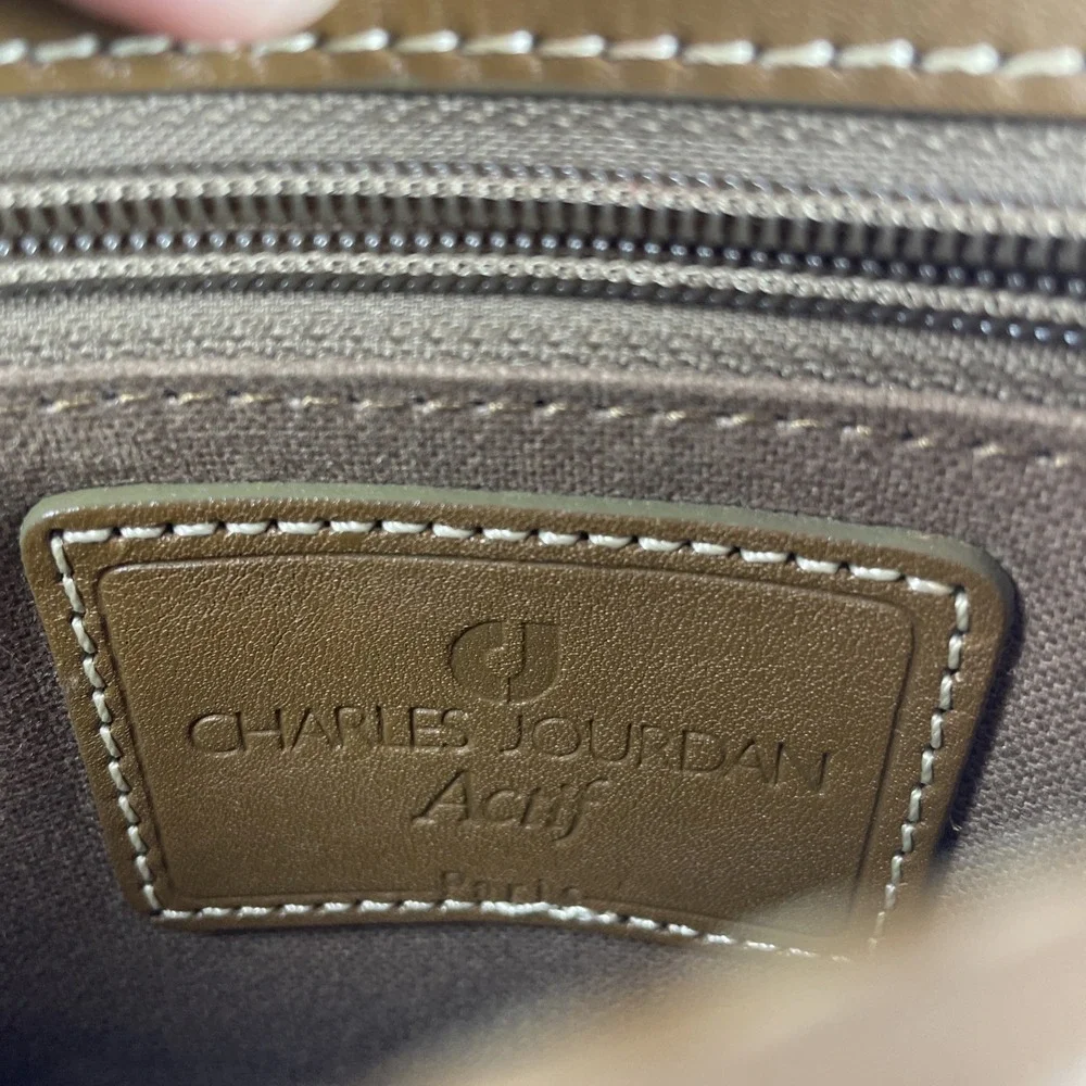 Charles‎ Jourdan Brown Clutch Pouch Bag w Lock Keys Magnetic Zip Closure Japan
